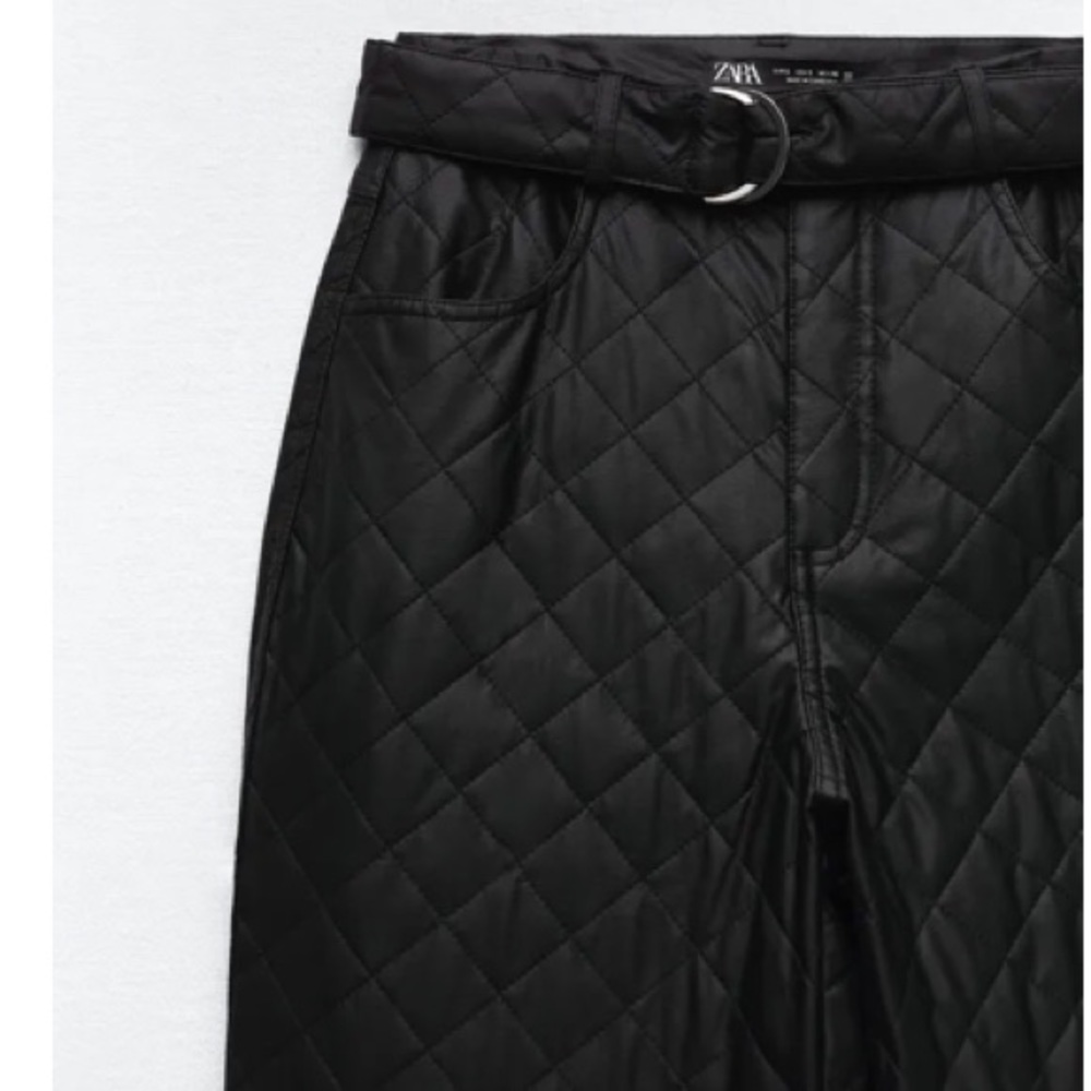 NWT Zara Faux Leather Quilted Belted Cropped Pants Size Medium - Picture 6 of 11
